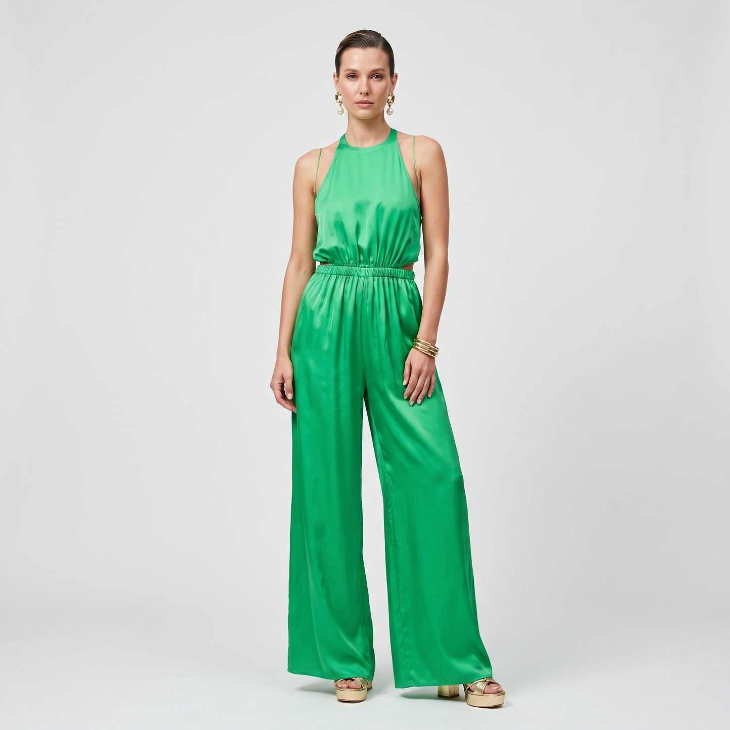 Emerald Silk Halter Jumpsuit