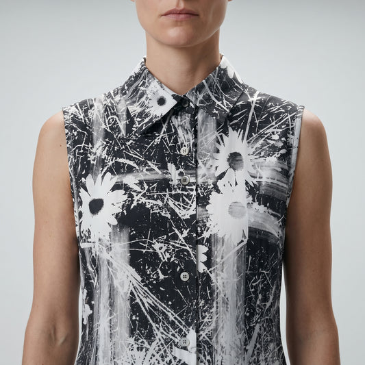 Floral Print Sleeveless Shirt Dress