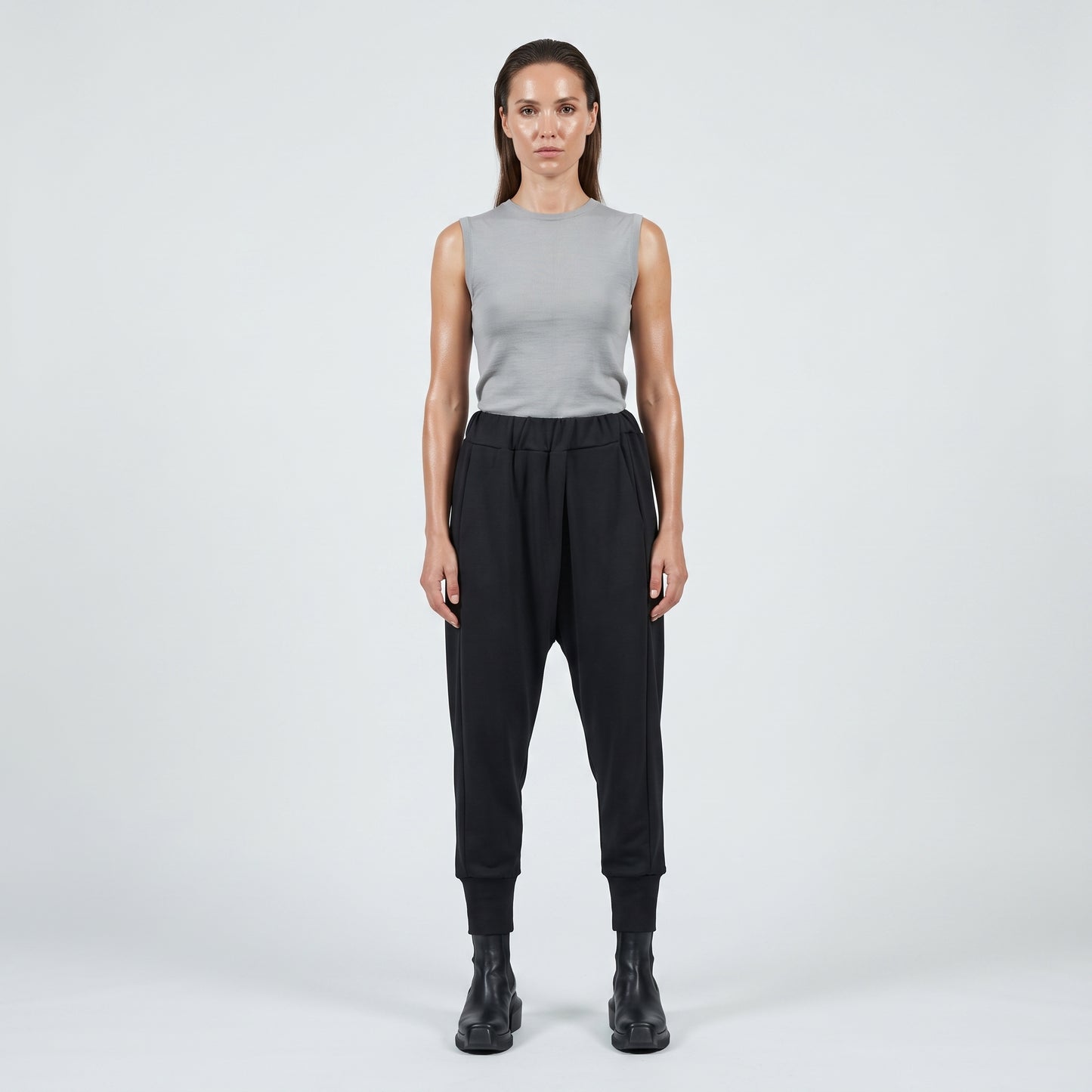 Tailored High-Waisted Black Joggers