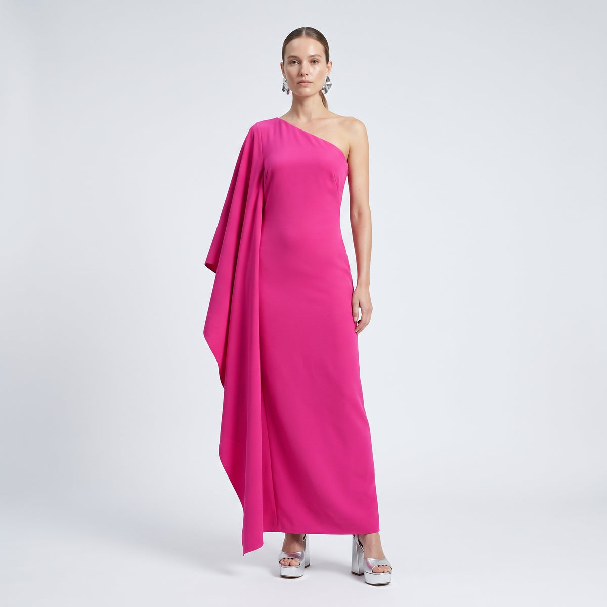 Fuchsia One-Shoulder Draped Dress