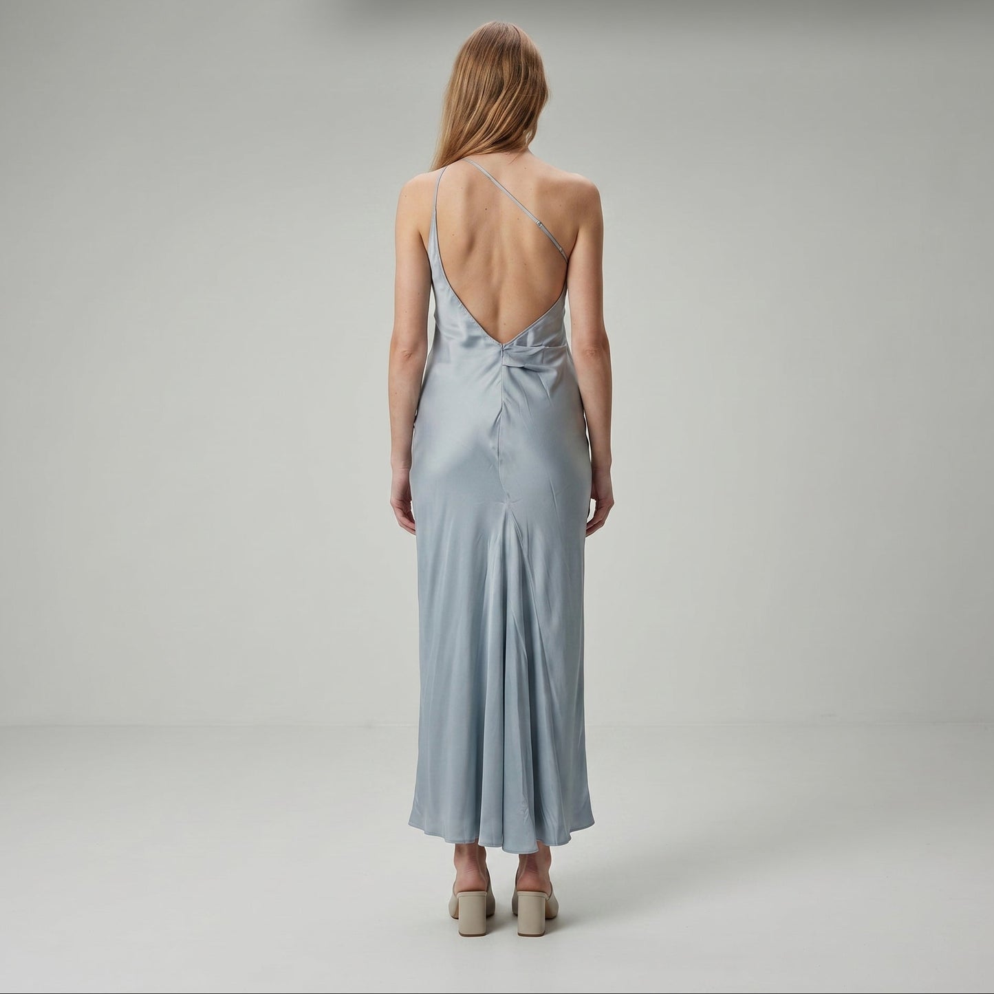 One-Shoulder Metallic Midi Dress