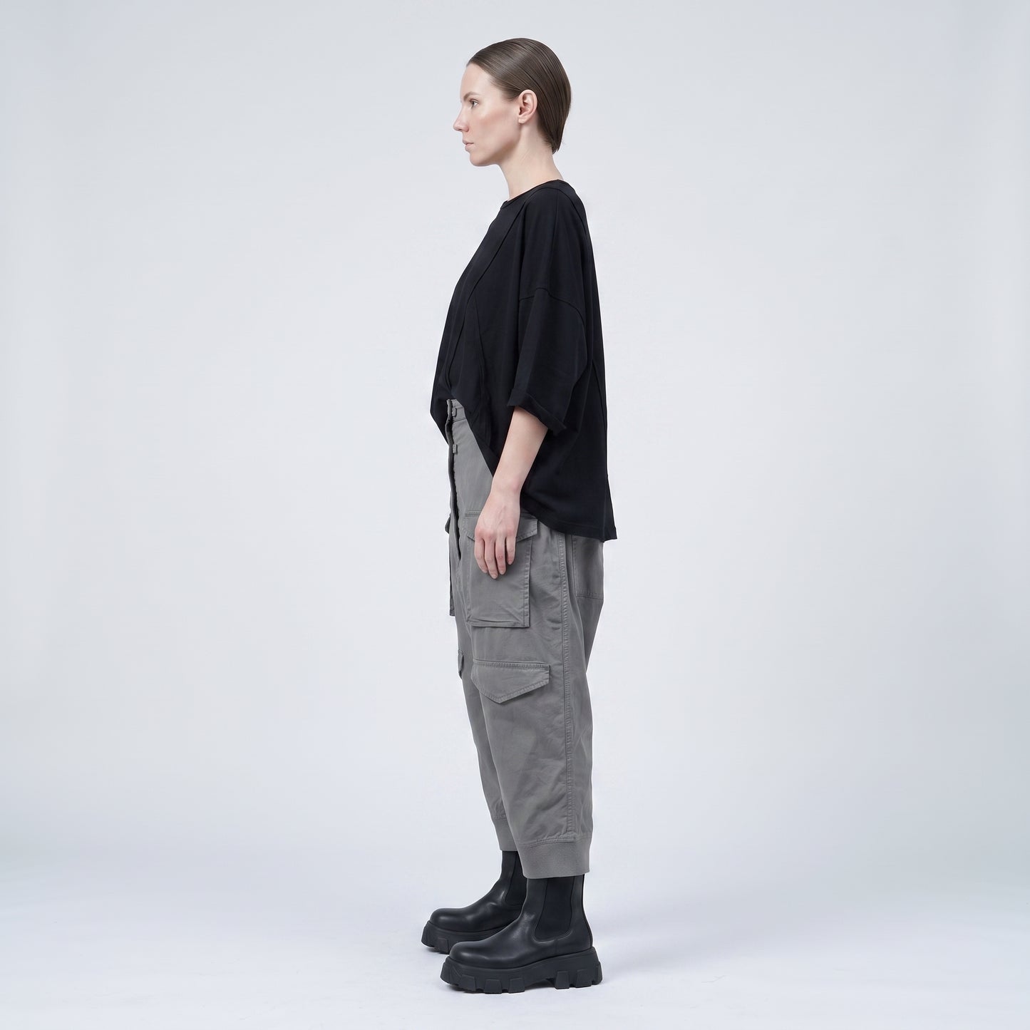 Structured Cotton Cargo Cropped Trousers