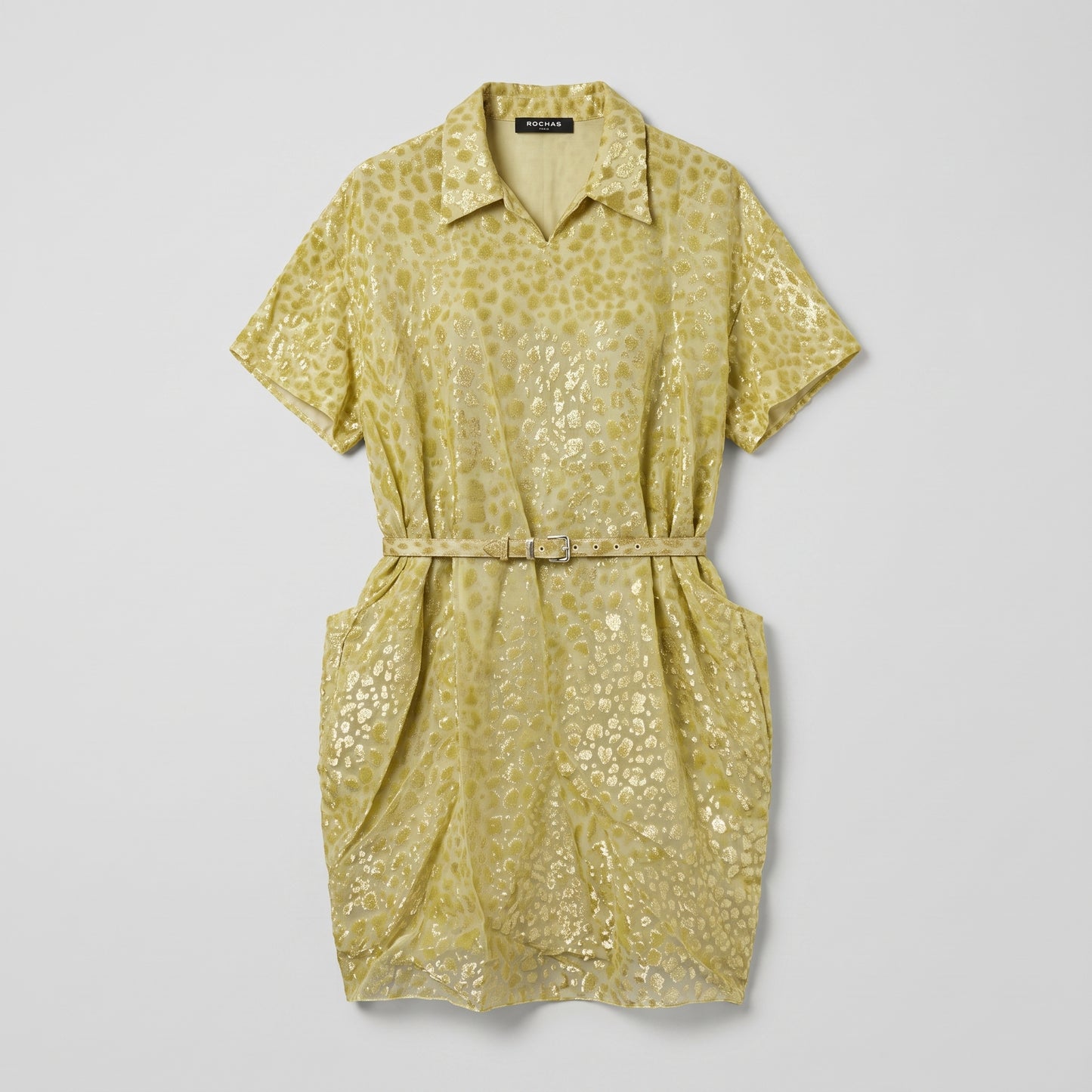 Metallic Leopard Print Shirt Dress