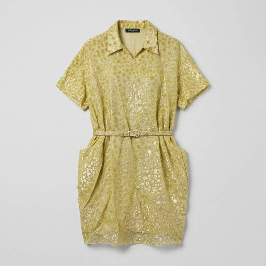 Metallic Leopard Print Shirt Dress