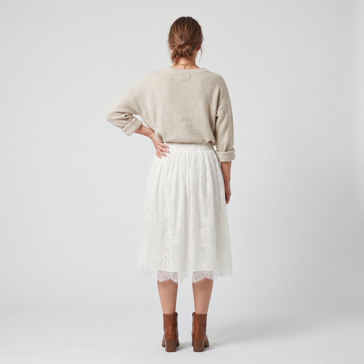 Elegant Floral Lace Midi Skirt