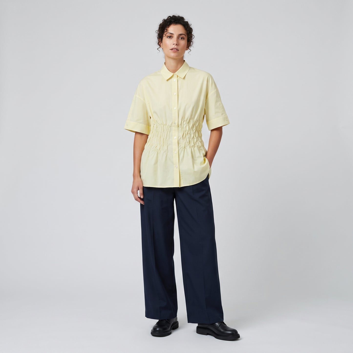 Ruched Waist Pastel Poplin Shirt