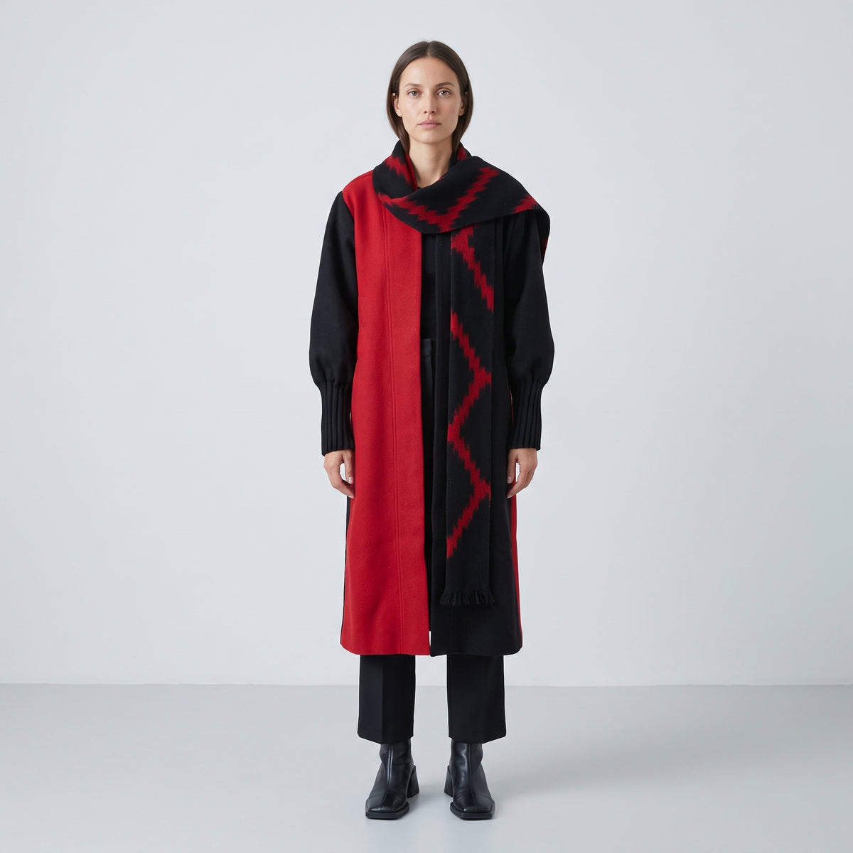 Colorblock Wool Shawl Coat