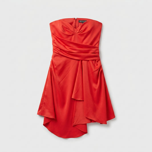Strapless Draped Satin Mini Dress