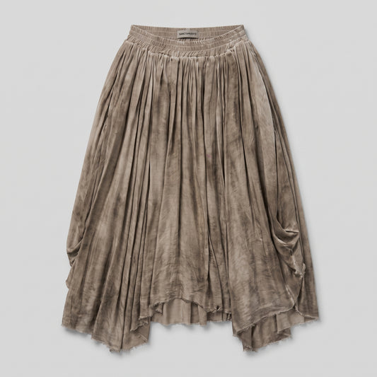 Distressed Pleated Midi Skirt