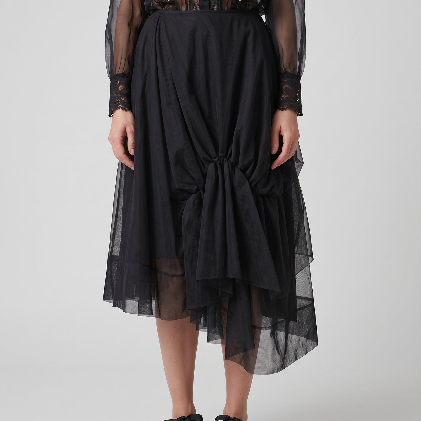 Asymmetric Tulle Draped Skirt