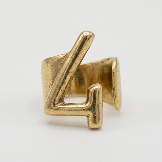 Sculptural Number Four Gold Ring