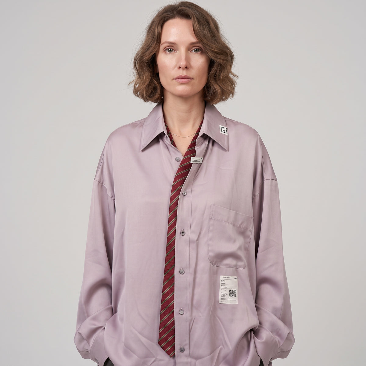 Satin Shirt With Integrated Tie