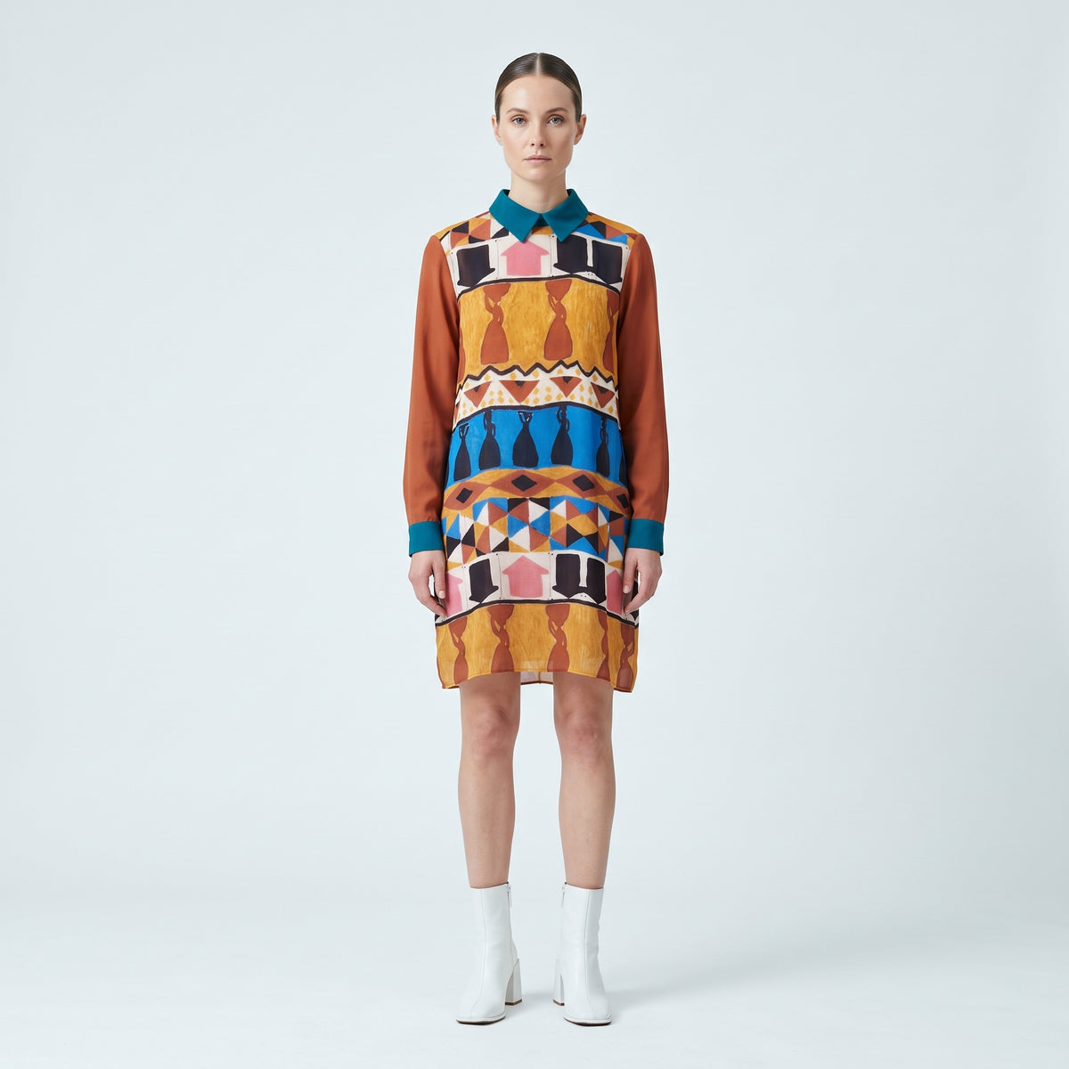 Abstract Printed Long Sleeve Dress