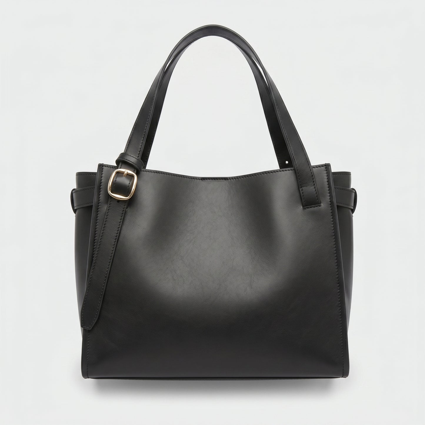 Structured Buckled Leather Tote