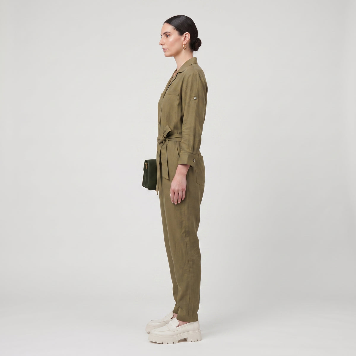 Utility Belted Linen Jumpsuit
