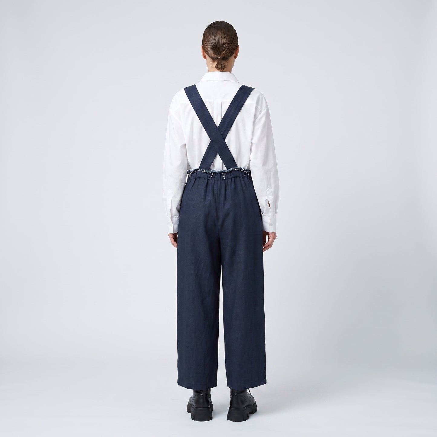 Navy Blue Cotton Suspender Trousers