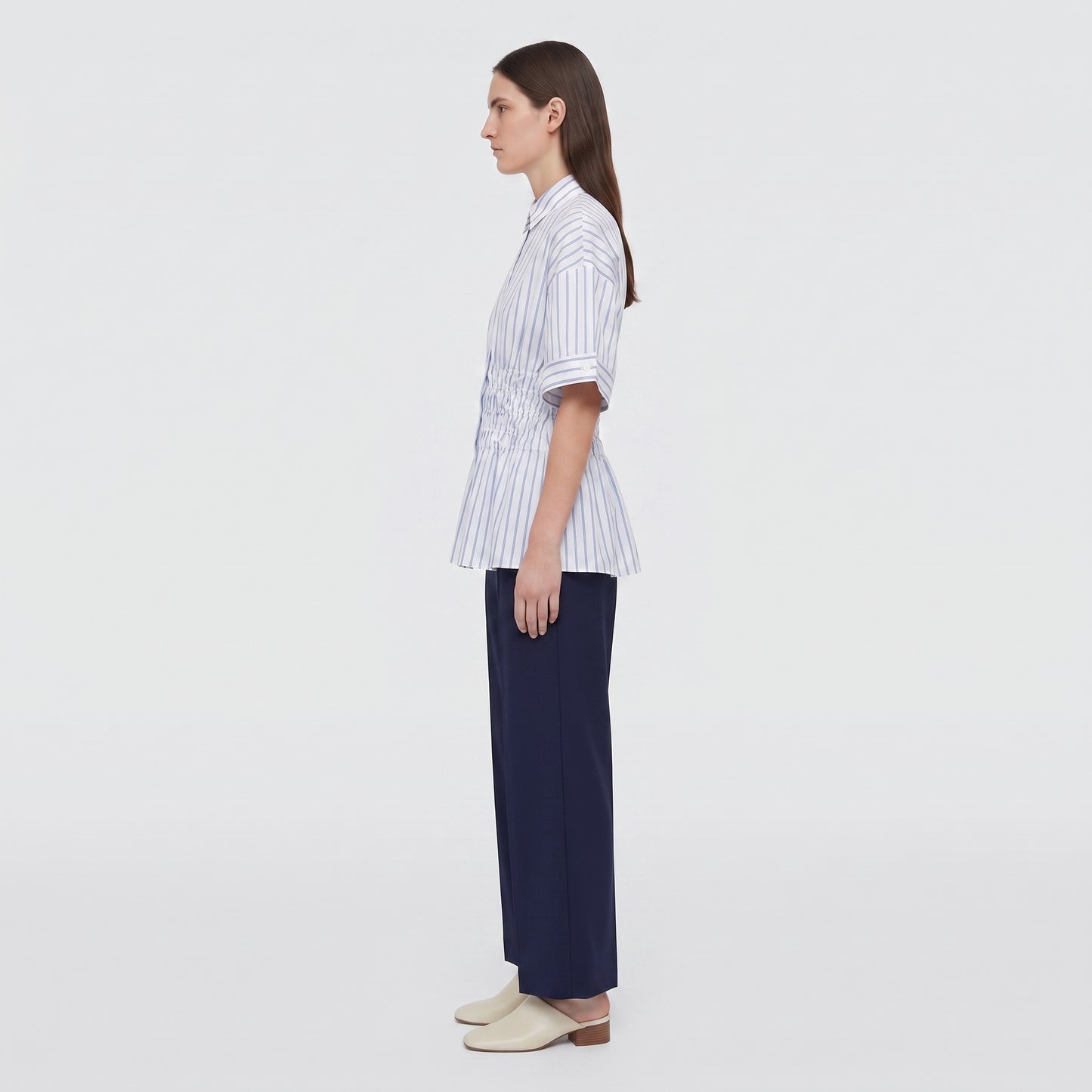 Ruched Waist Striped Shirt