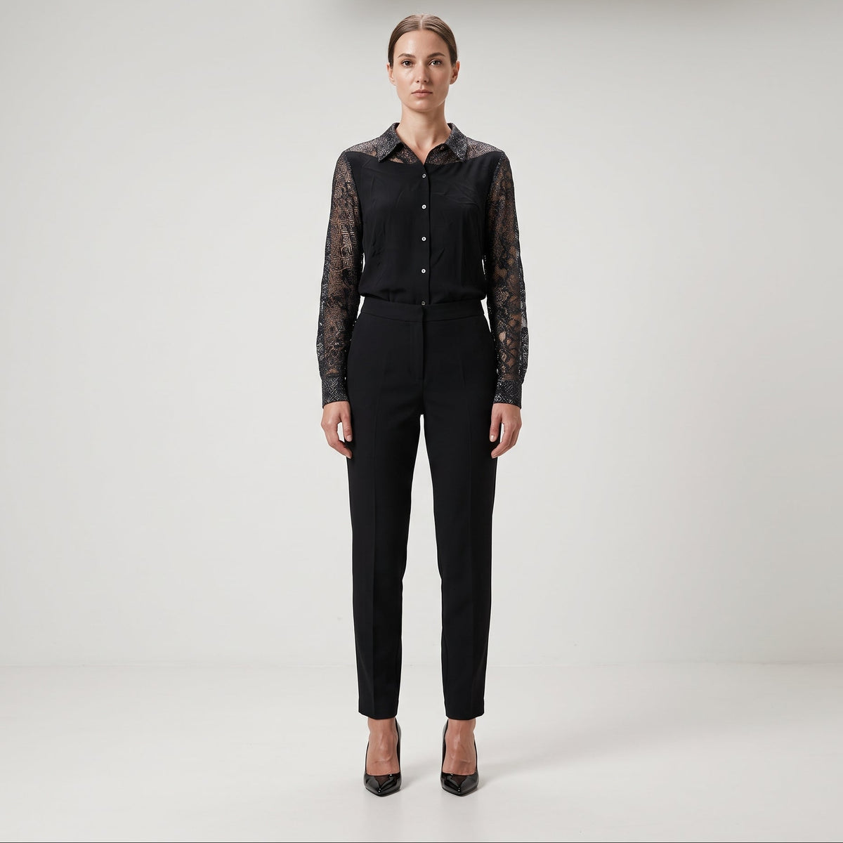 Elegant Lace Panel Button-Down Shirt