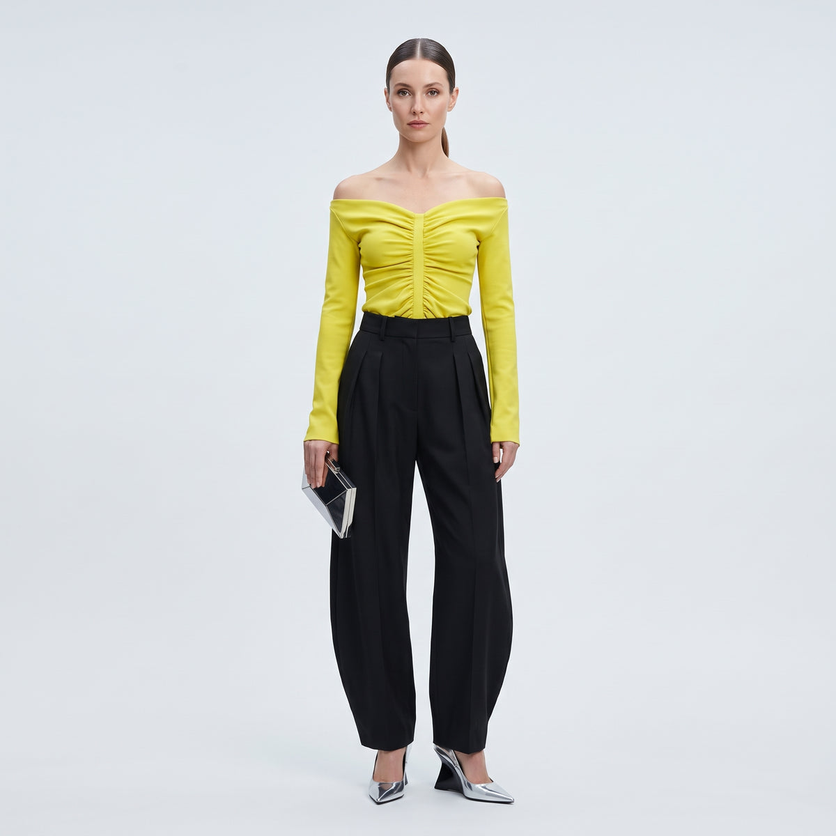 Ruched Off-Shoulder Yellow Top