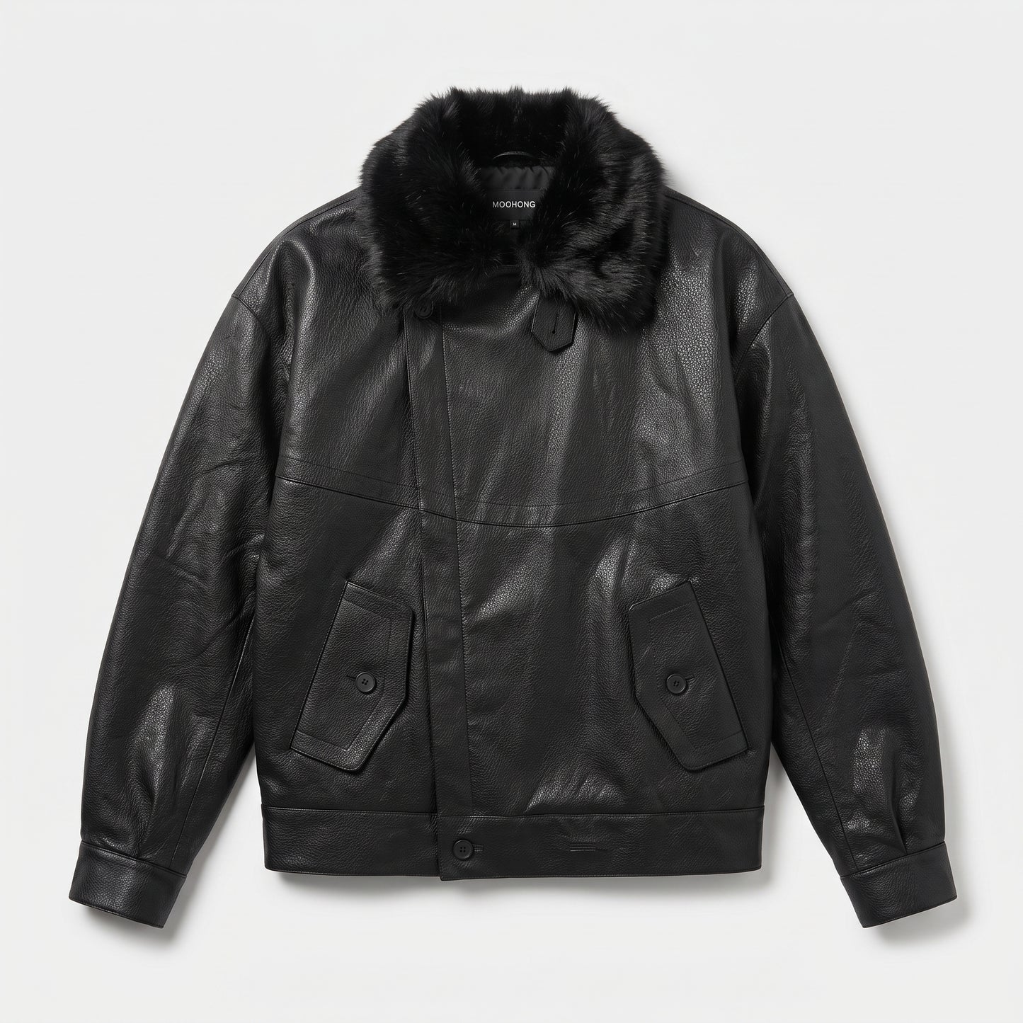 Faux Fur Collar Leather Jacket
