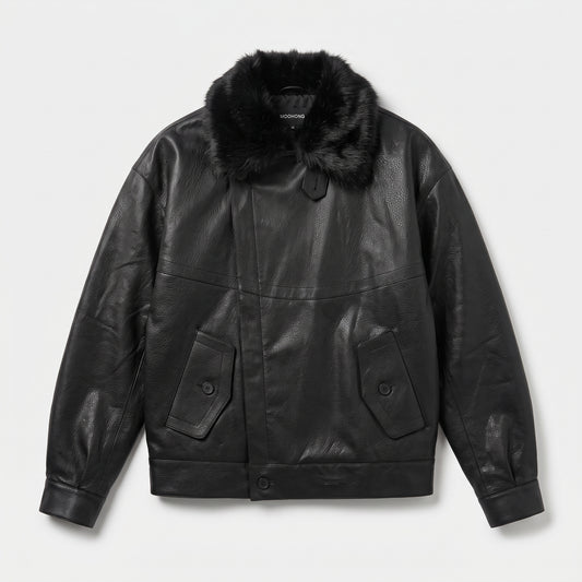 Faux Fur Collar Leather Jacket