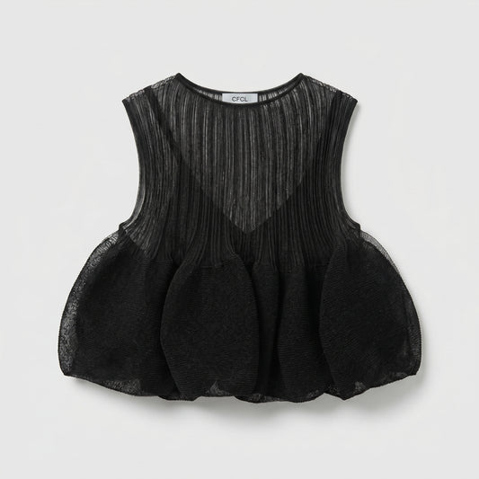 Sheer Pleated Peplum Top