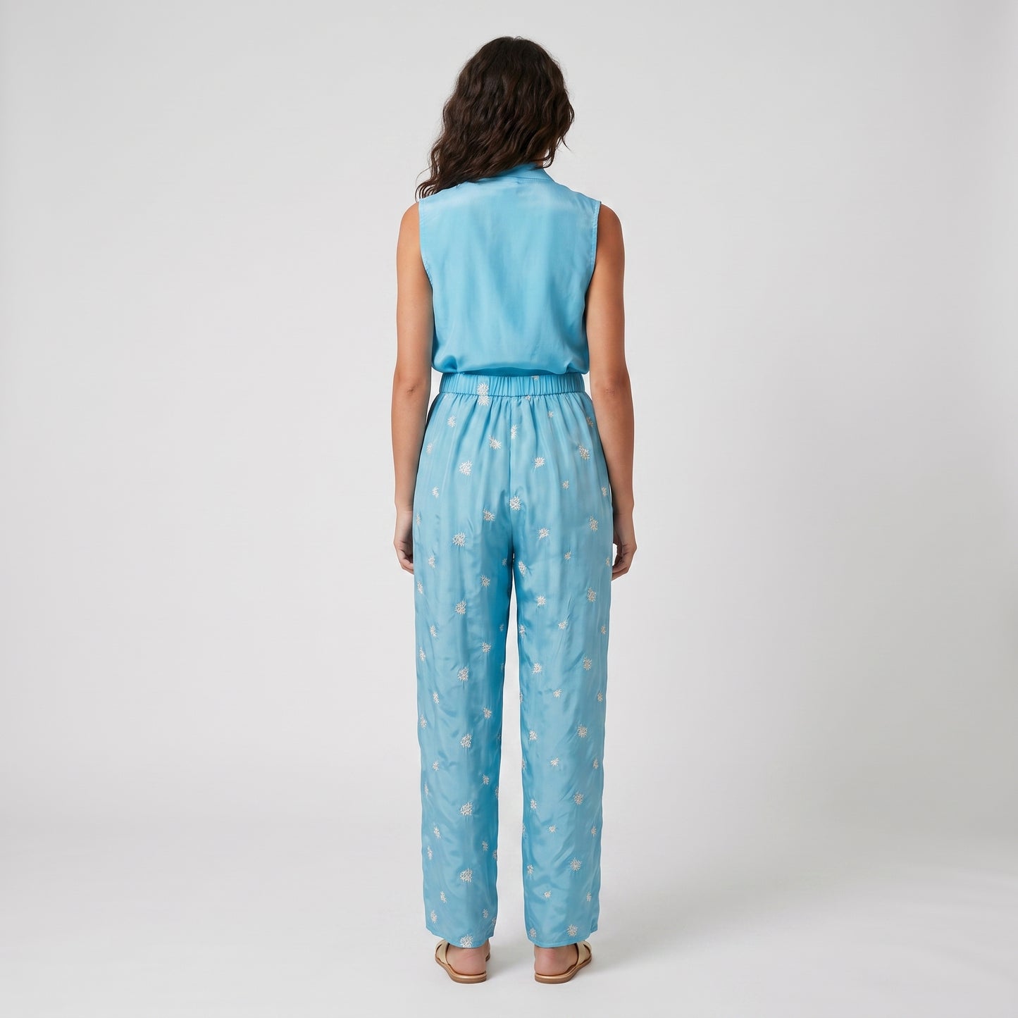 Embroidered Silk Wide-Leg Trousers