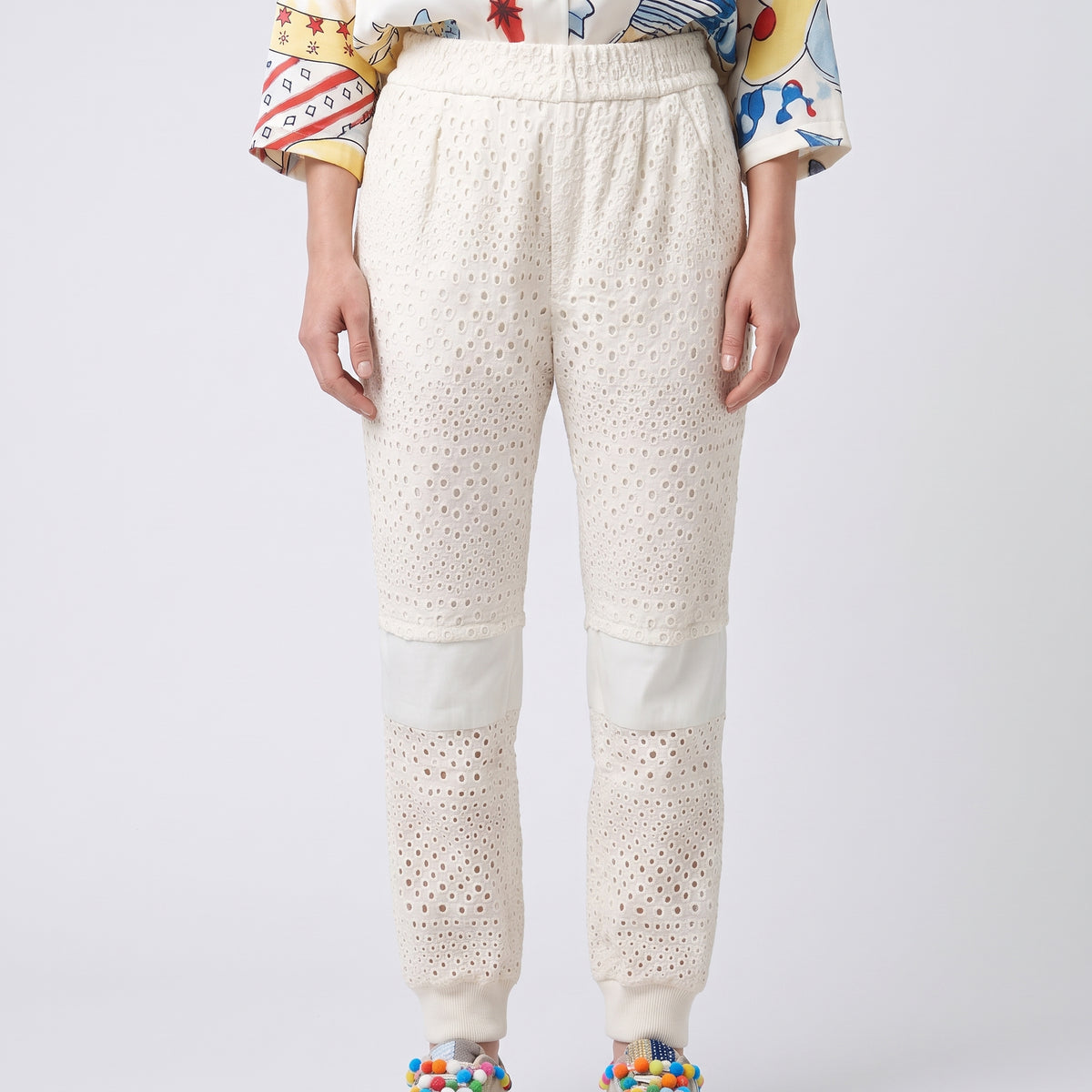 Eyelet Cotton Jogger Trousers