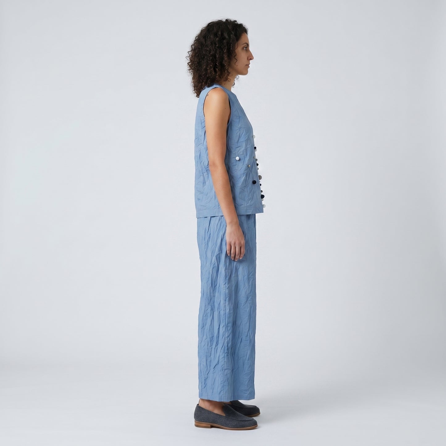 Crinkled Embellished Sleeveless Top