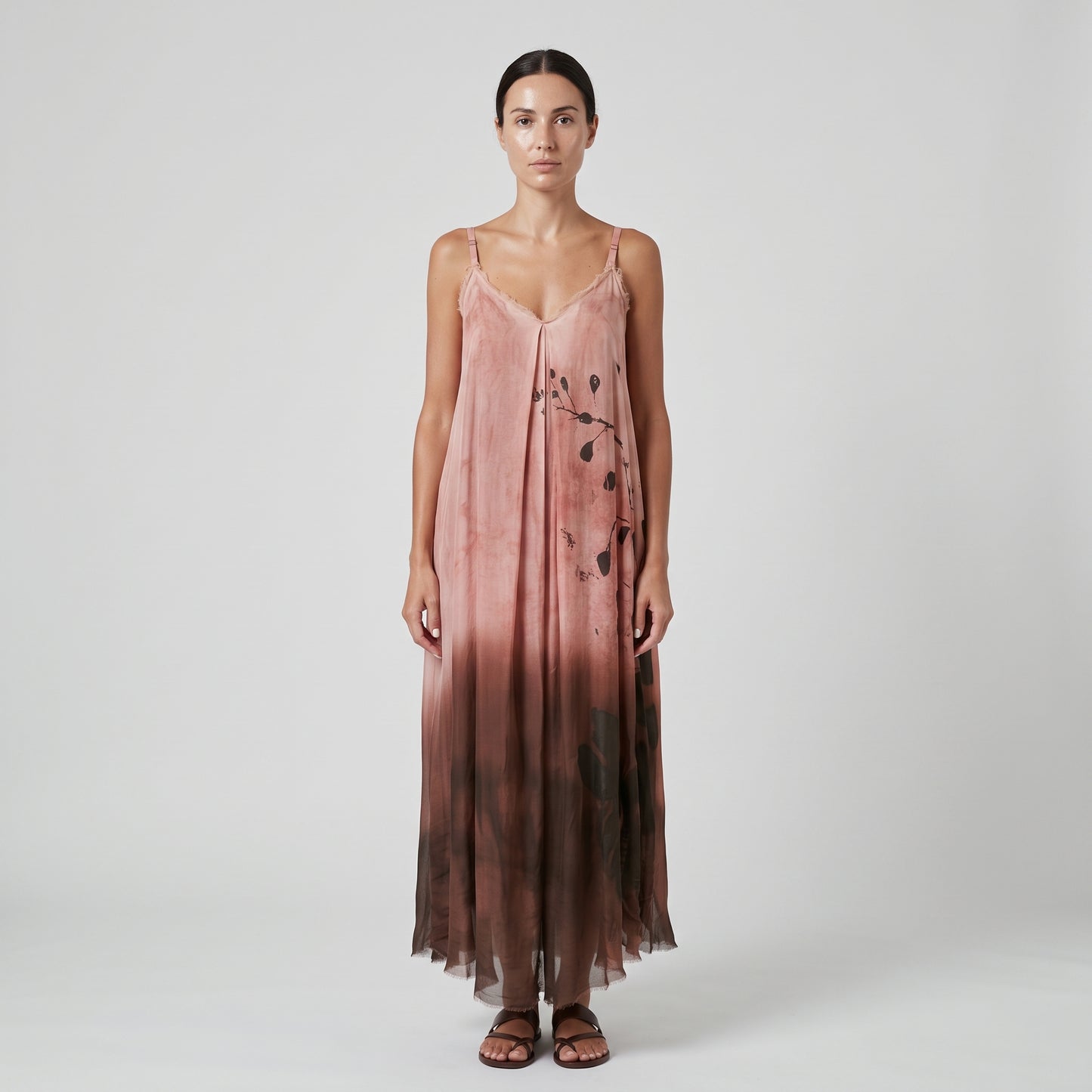 Botanical Print Ombré Slip Dress