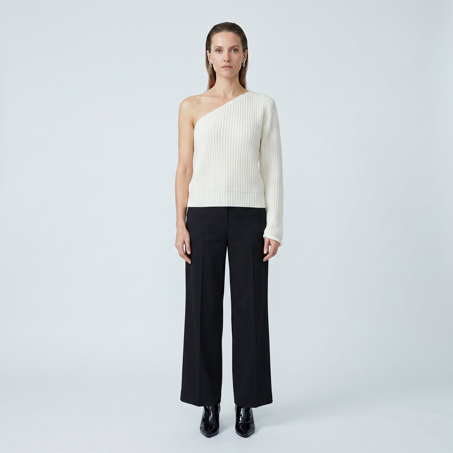 One-Shoulder Ribbed Knit Sweater