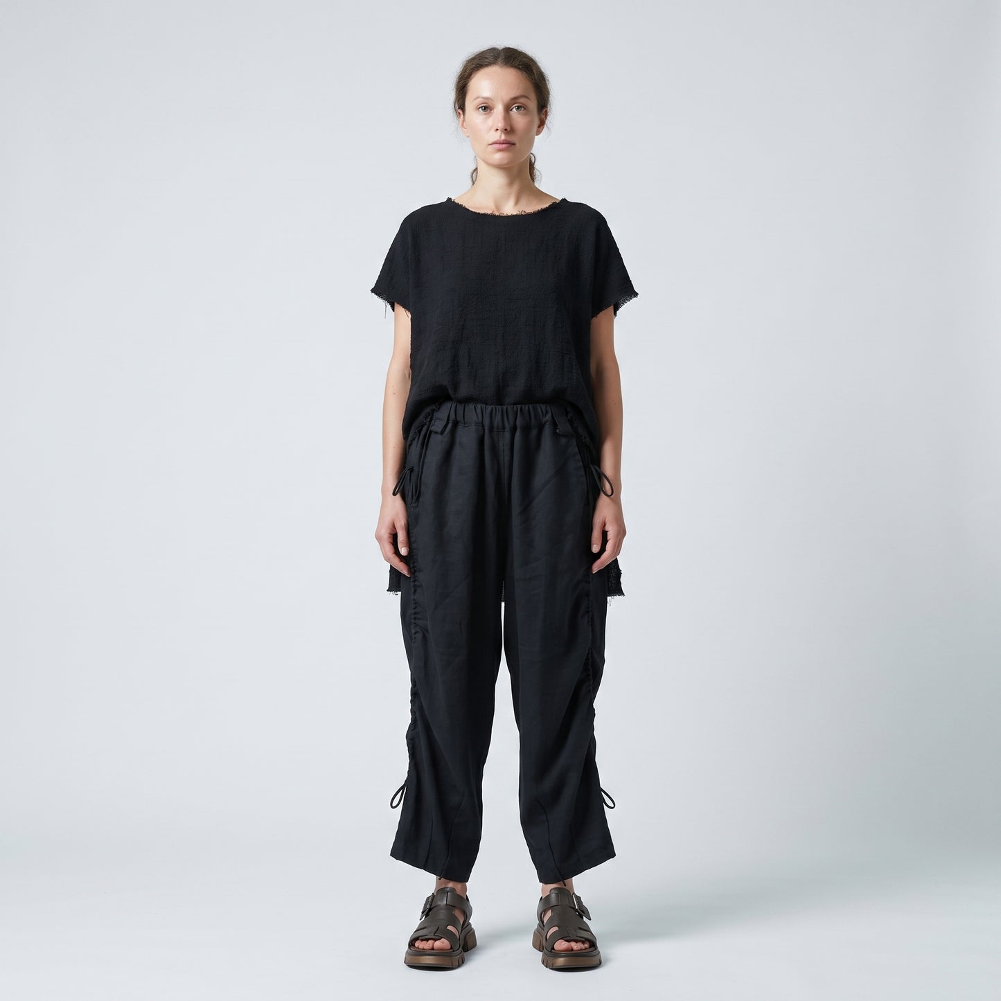 Black Ruched Drawstring Trousers