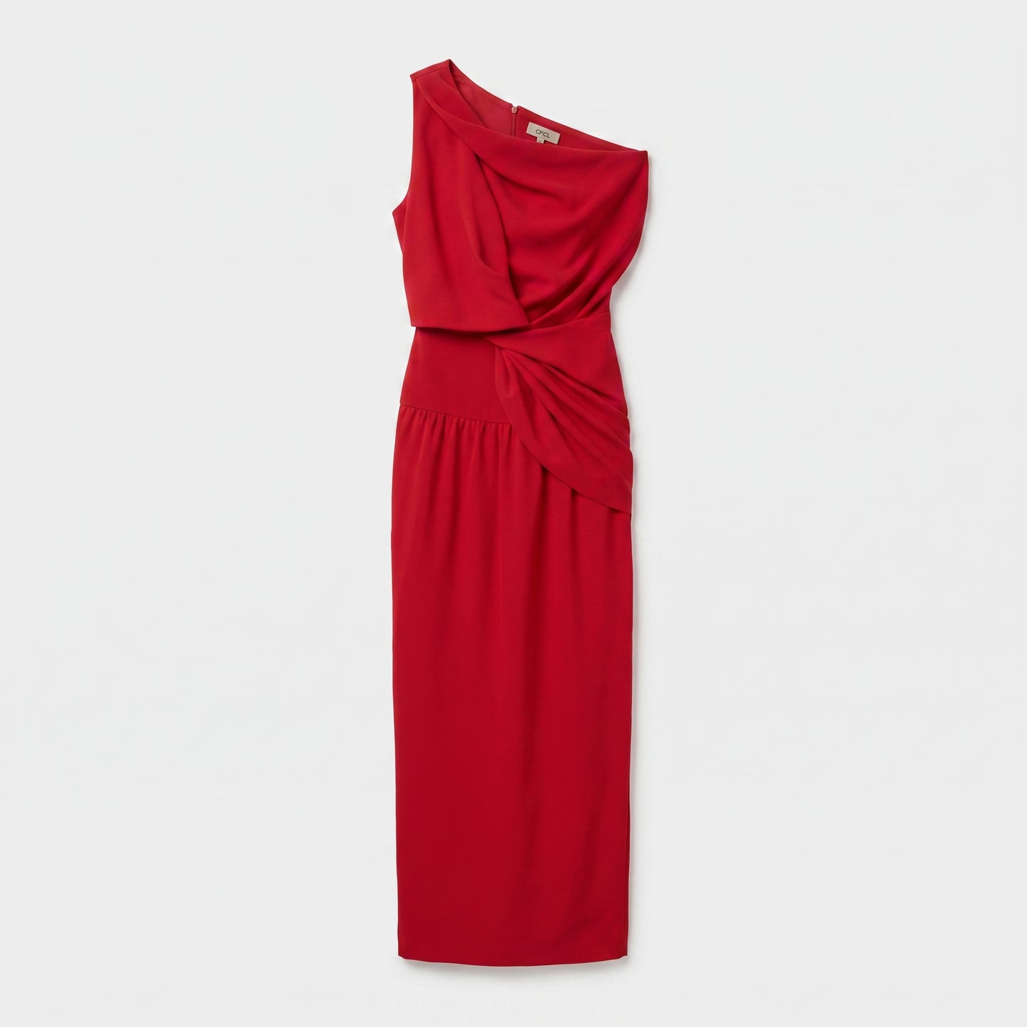 One-Shoulder Draped Midi Dress