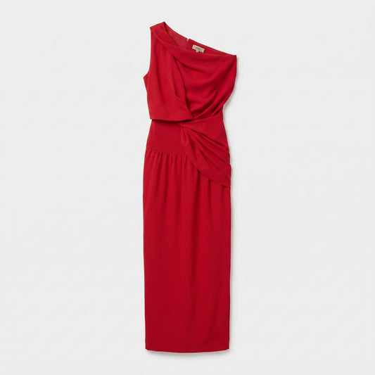 One-Shoulder Draped Midi Dress