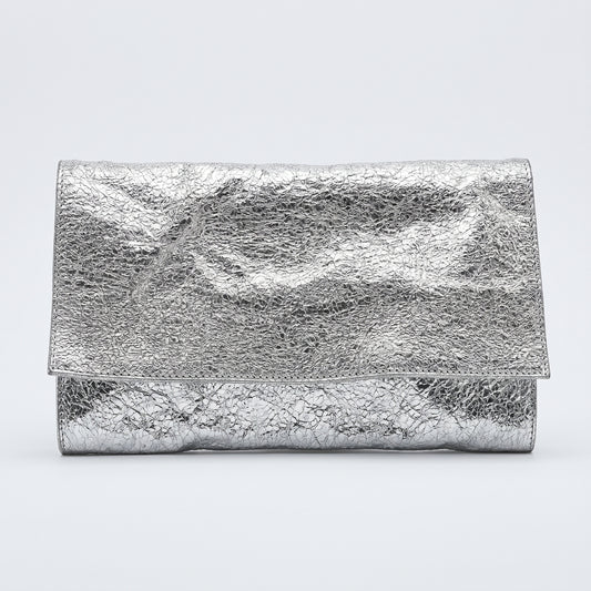 Metallic Crinkled Leather Clutch