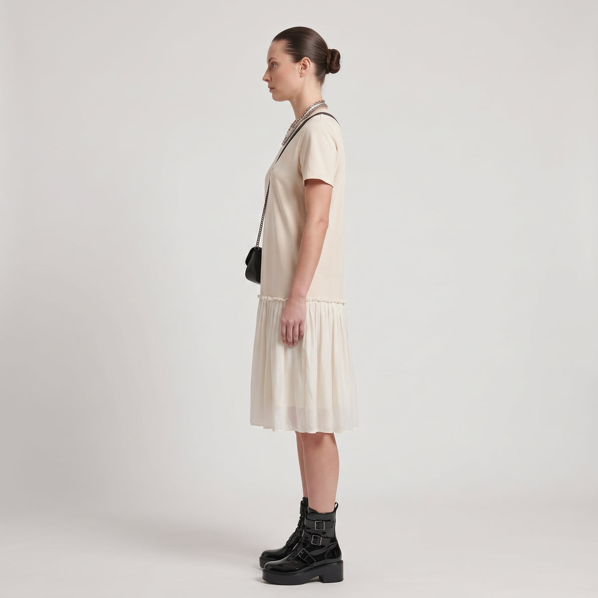 Cream Cotton Drop Waist Dress