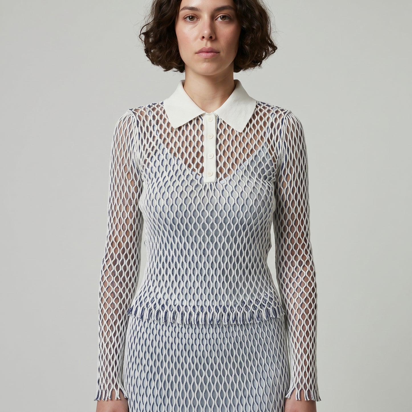 Open Knit Polo Top
