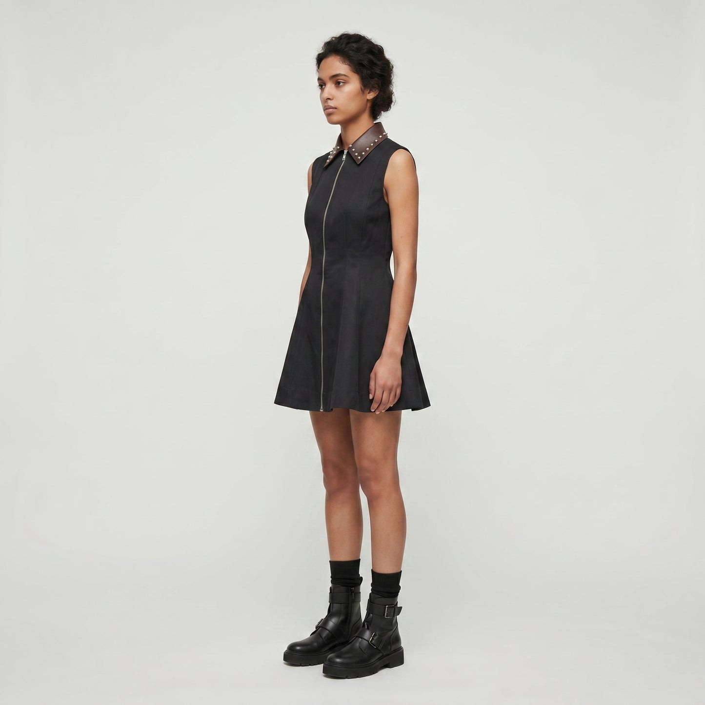 Studded Collared Zip-Front Vest