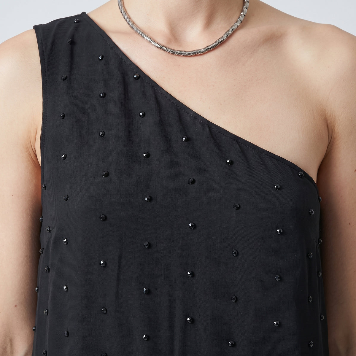 Embellished One-Shoulder Mini Dress