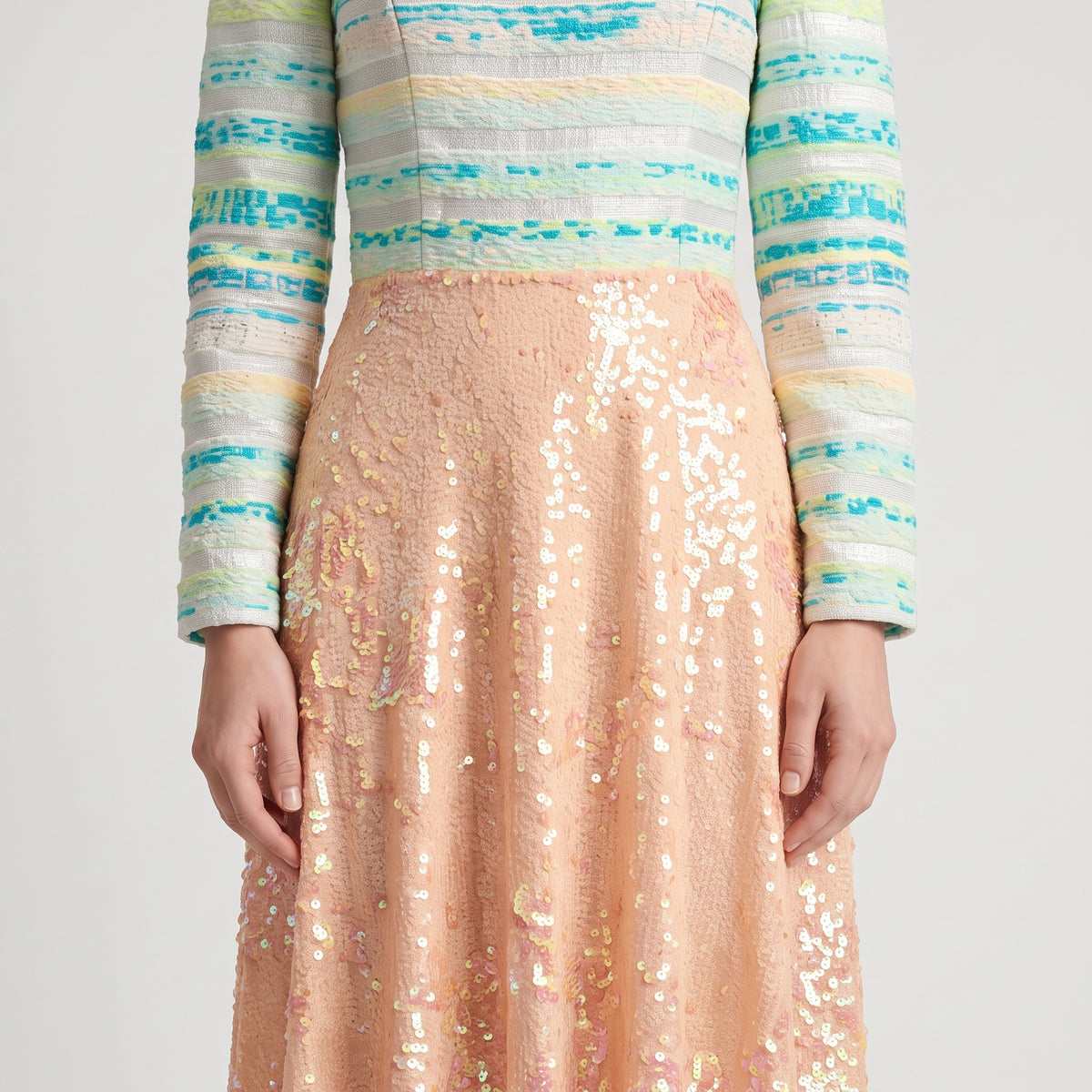 Striped Sequin Embellished Gown
