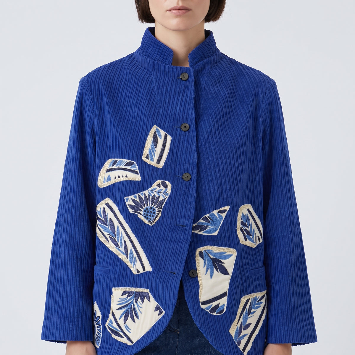 Embroidered Cobalt Corduroy Jacket
