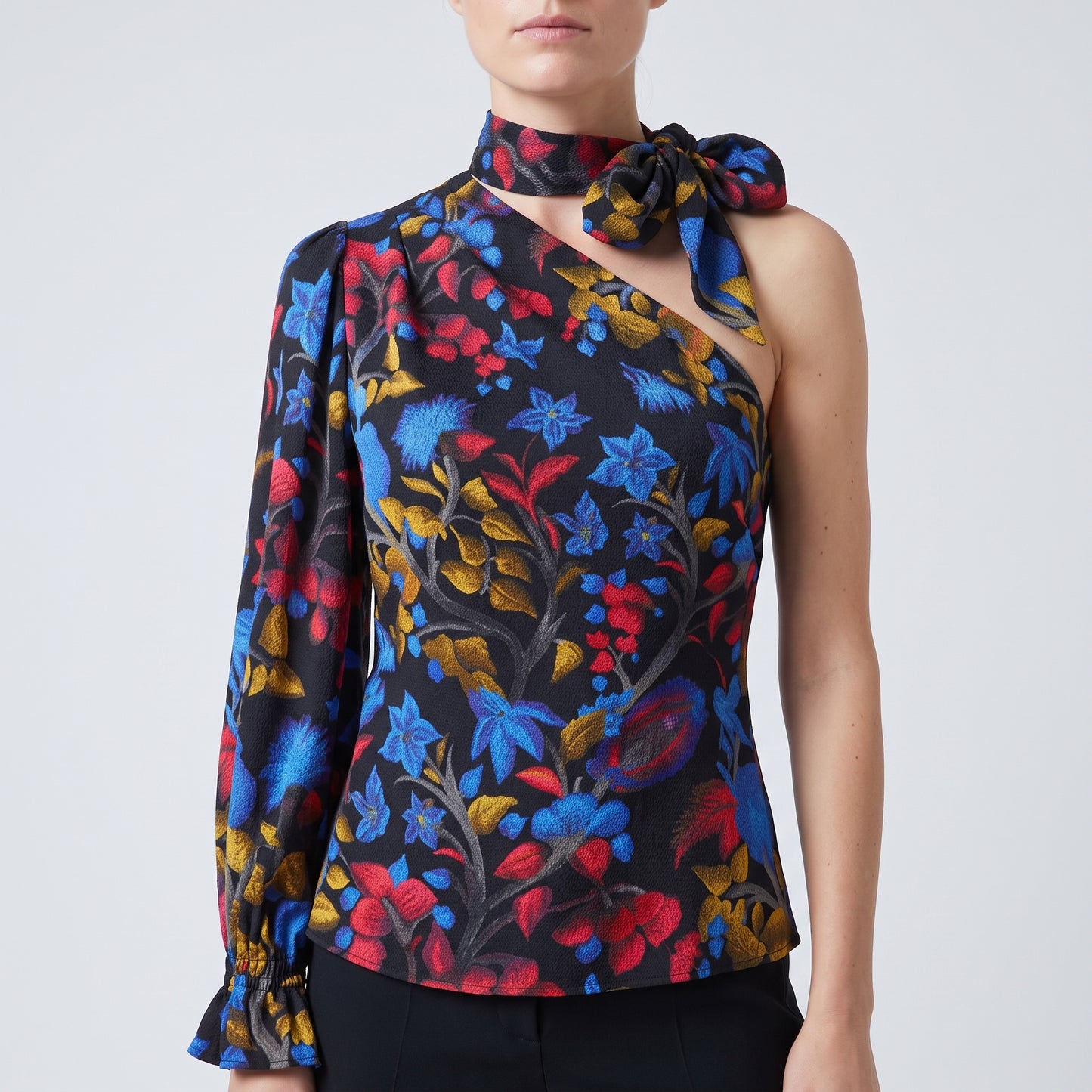 Floral Asymmetric Bow Detail Top