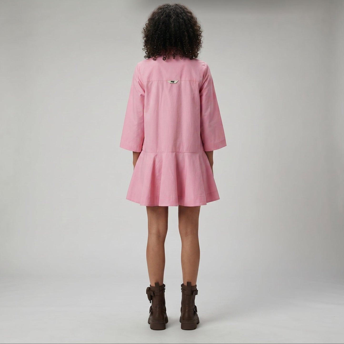 Embroidered Pink Peplum Shirt Dress