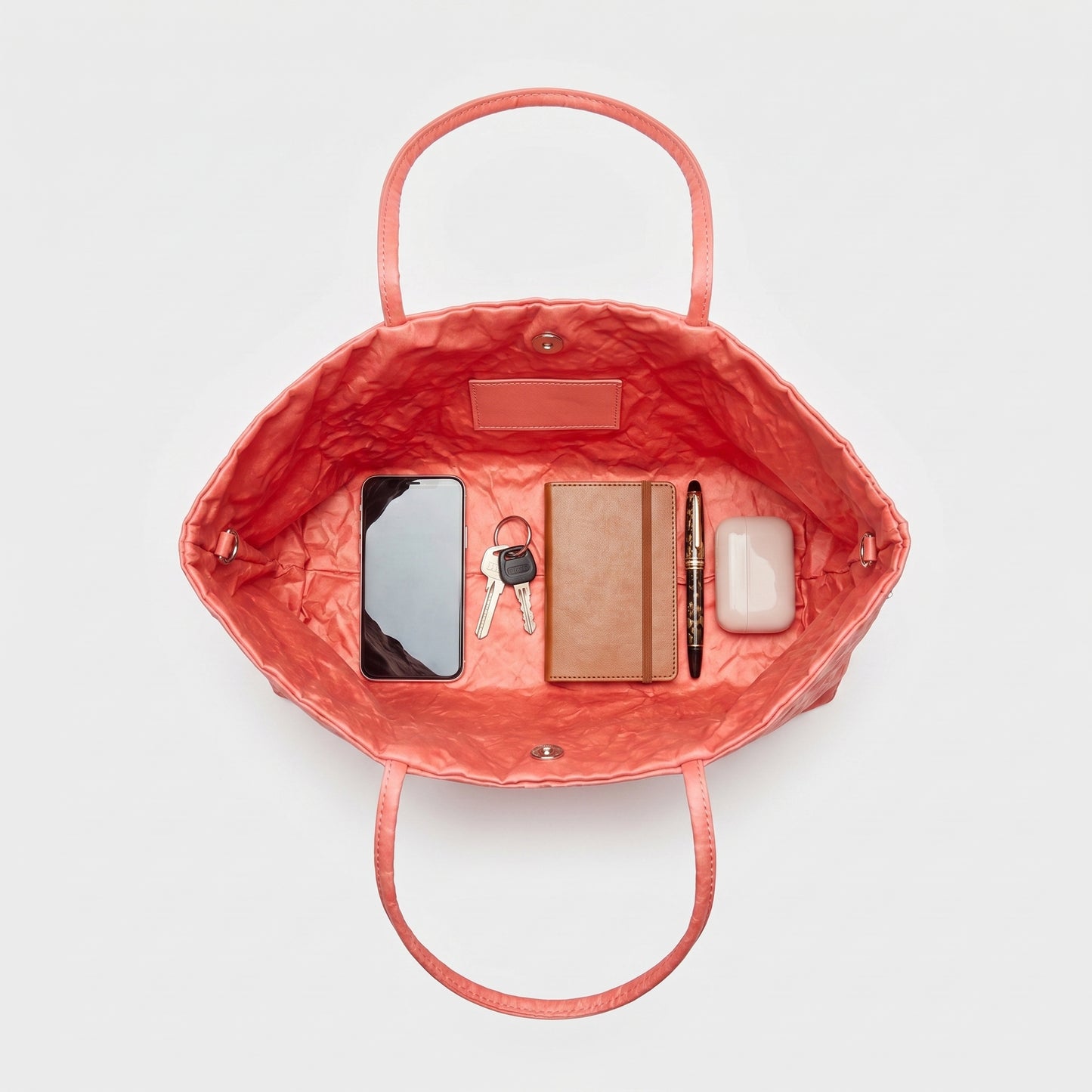 Coral Crinkled Satin Tote Bag