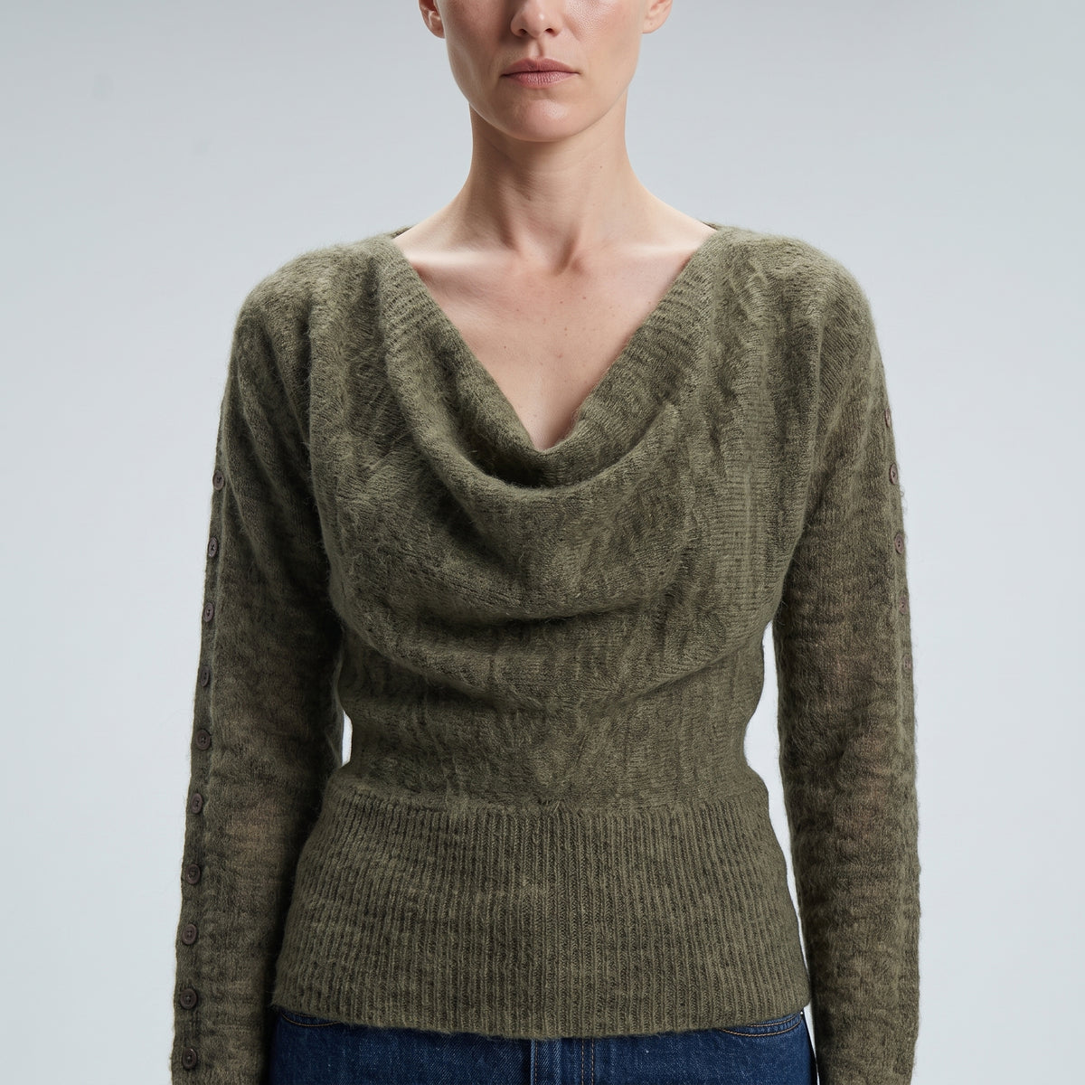 Cowl Neck Button Sleeve Sweater