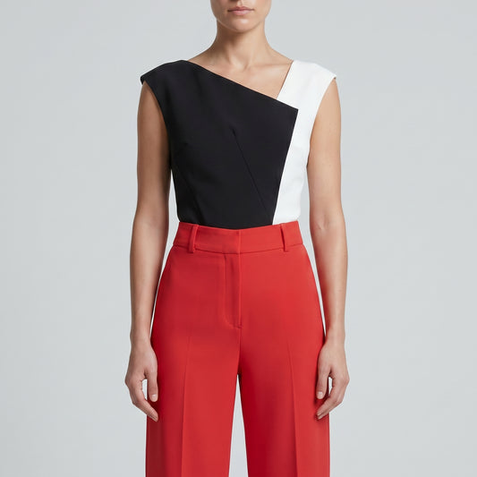 Red Tailored Wide Leg Trousers