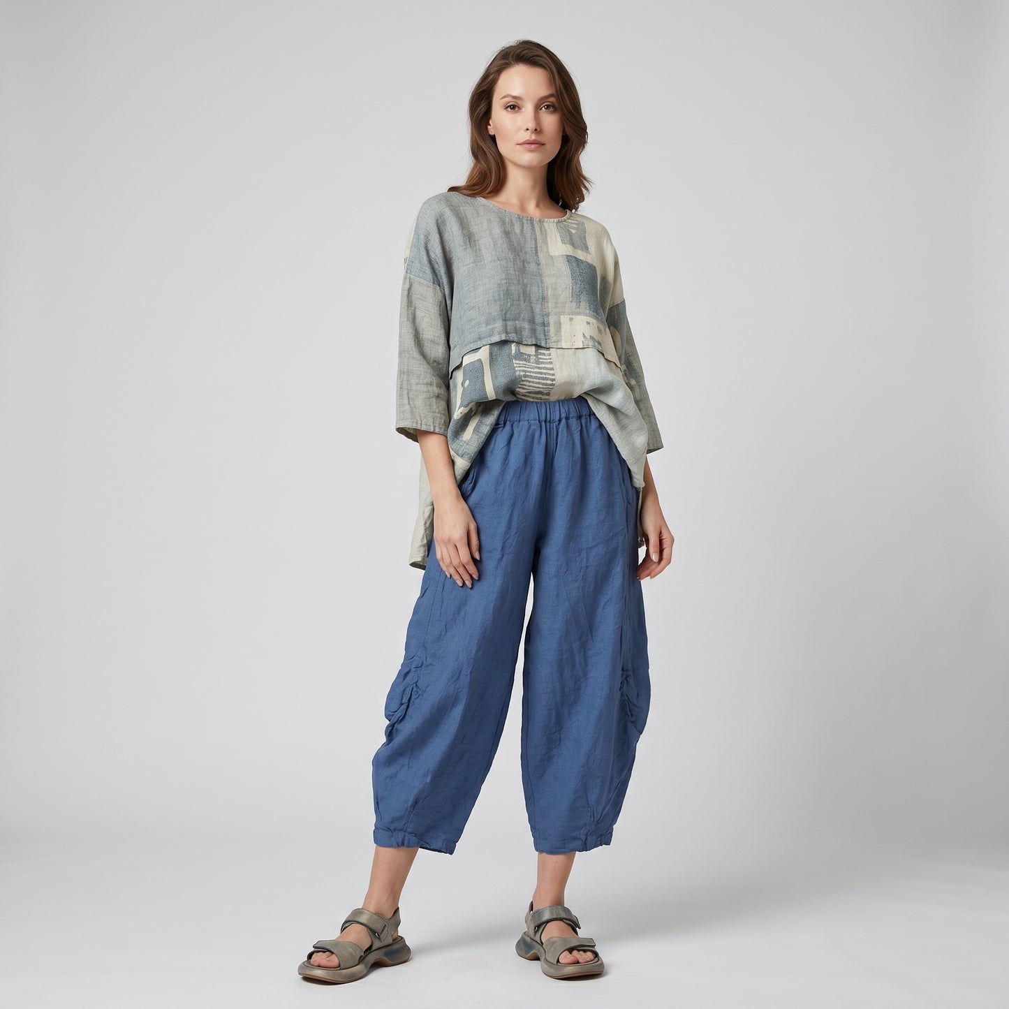 Relaxed Blue Linen Harem Trousers