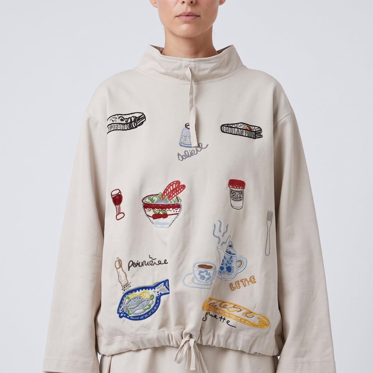 Embroidered Mock Neck Sweatshirt