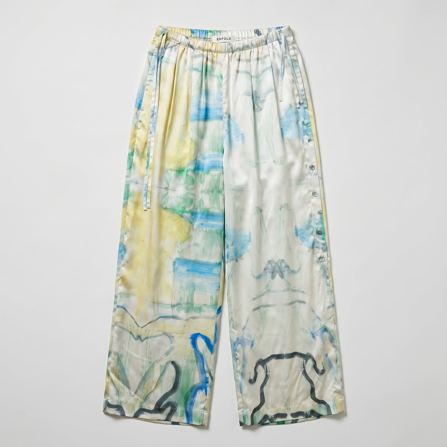 Abstract Print Silk Wide Trousers