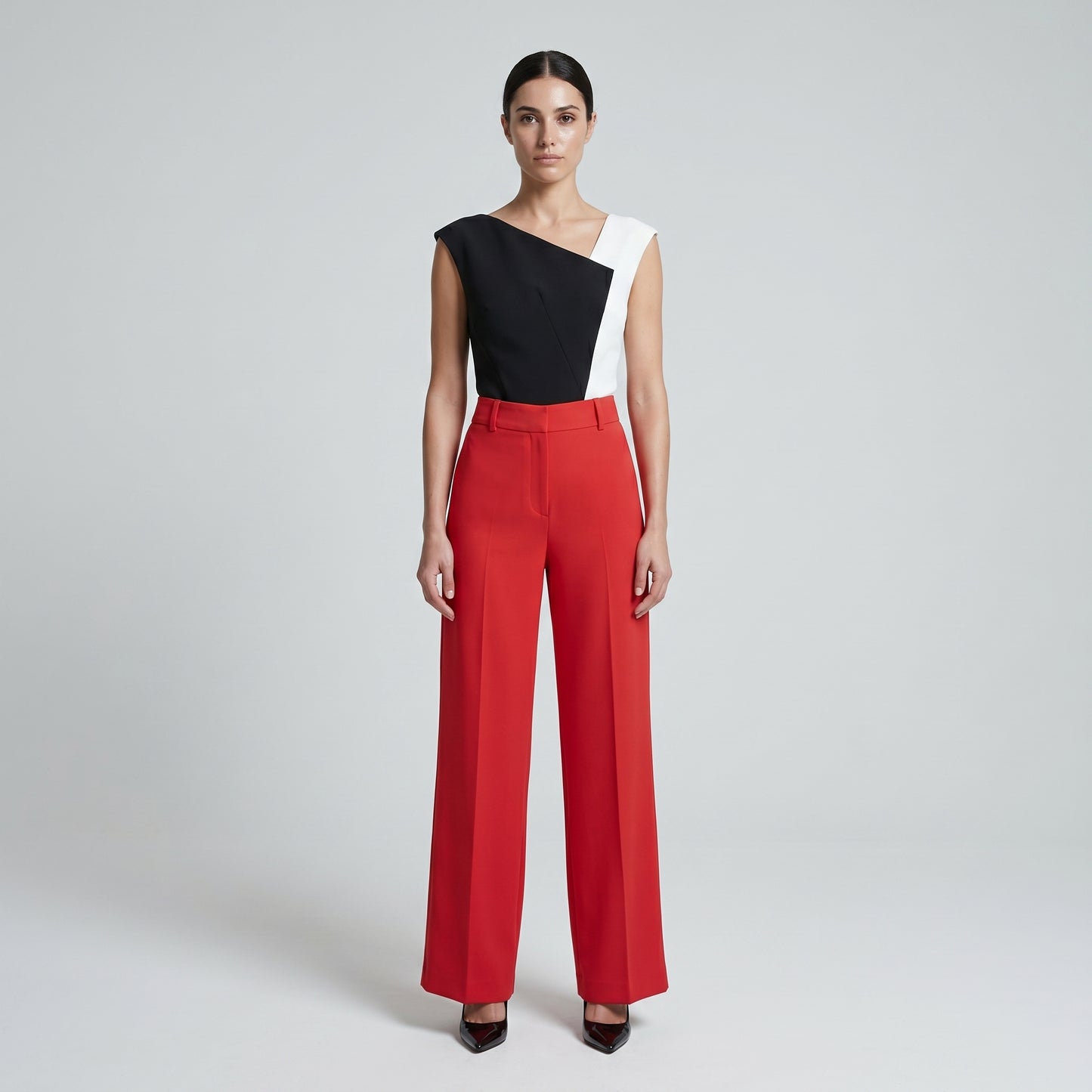 Red Tailored Wide Leg Trousers